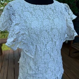 Merona White Floral Lace Flutter Sleeve Top